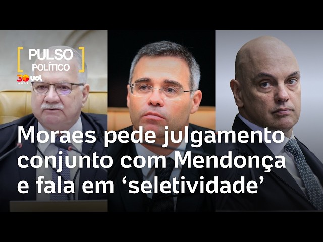 Capa com retratos separados de Fachin, Mendonça e Moraes e chamada sobre julgamento conjunto.