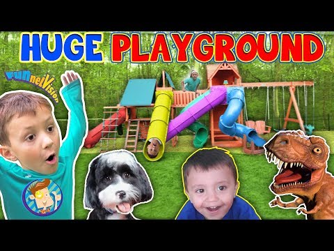 Giant Playground Surprise from DINOSAUR! 😱 5 Slides!! (FUNnel Vision Vlog) Video