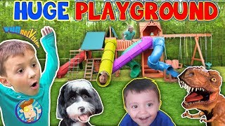 Giant Playground Surprise from DINOSAUR! 😱 5 Slides!! (FUNnel Vision Vlog)