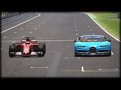 Bugatti Chiron vs Ferrari F1. Circuit and Drag test.
