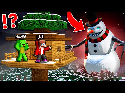 How JJ and Mikey Found The Biggest SCARY SNOWMAN in Minecraft! - Maizen