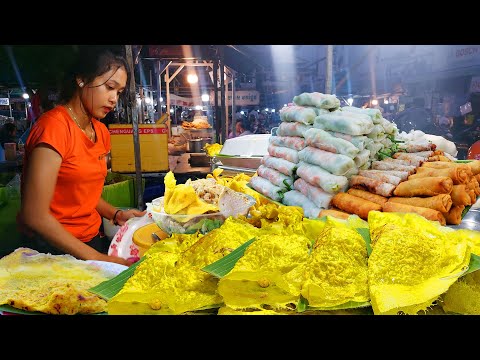 Best Street Food - Cambodia Yellow Pancake, Spring Roll, Fried Rice, Fried Noodles, Sandwiches