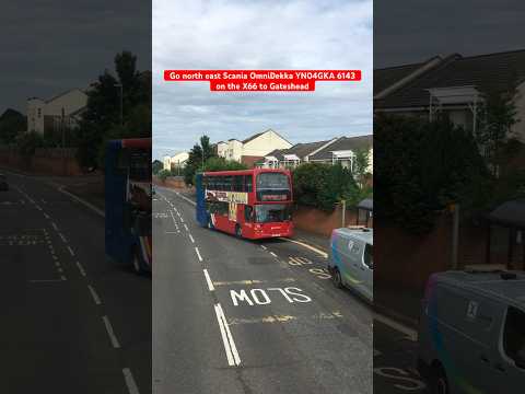 Go north east Scania OmniDekka YN04GKA 6143 on the X66 to Gateshead