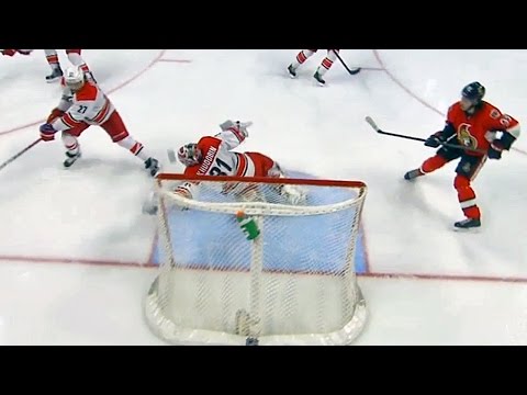 Khudobin makes unreal diving save on Karlsson