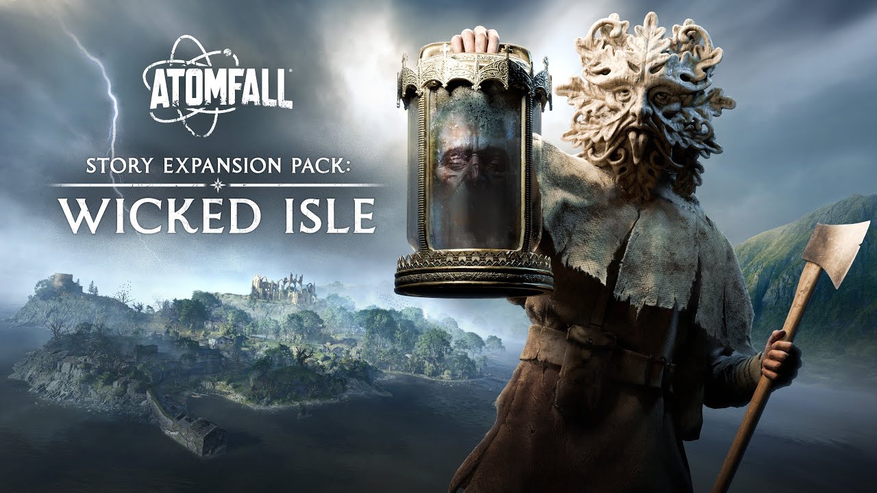 Wicked Isle DLC trailer still: bonfires and masked figures near coastal ruins
