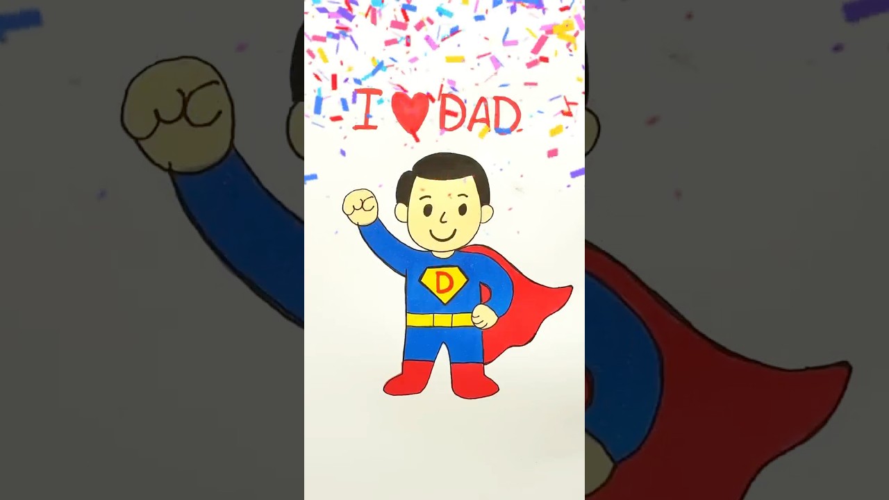 Step by Step Fathers Day Drawing | Dad Superhero drawing for kids