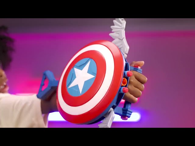 Vídeo relacionado con Marvel Studios - Captain America: Brave New World - NERF - Escudo lanzadardos - Escudo de Juguete para Juego de rol