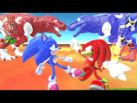Sonic Trex vs Knuckles Trex Dinosaurs Fight. Animal Revolt Battle Simulator