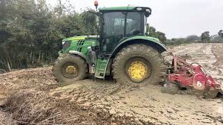 新竹新豐JOHN DEERE 6130R曳引機水田頭遍翻耕
