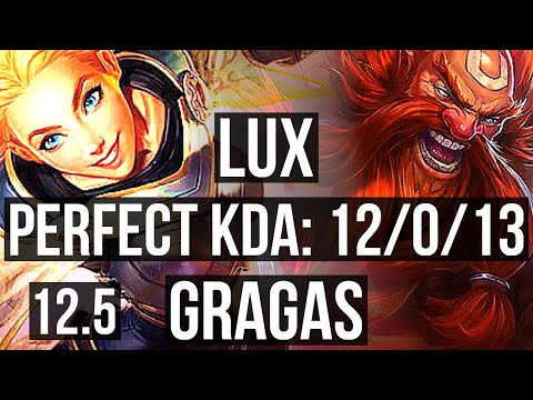LUX vs GRAGAS (MID) | 12/0/13, 7 solo kills, Legendary, 300+ games | BR Master | 12.5