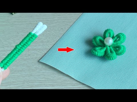 Super Easy Woolen Flower Making Ideas with Cotton Bud - Flower Embroidery - DIY Woolen Craft Ideas