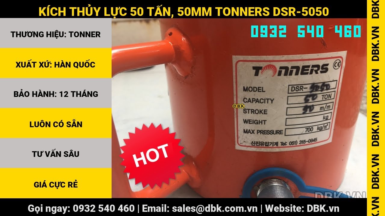 Video Kích thủy lực 50 tấn, 50mm TONNERS DSR-5050 - Kích thủy lực 50 tấn, 50mm TONNERS DSR-5050