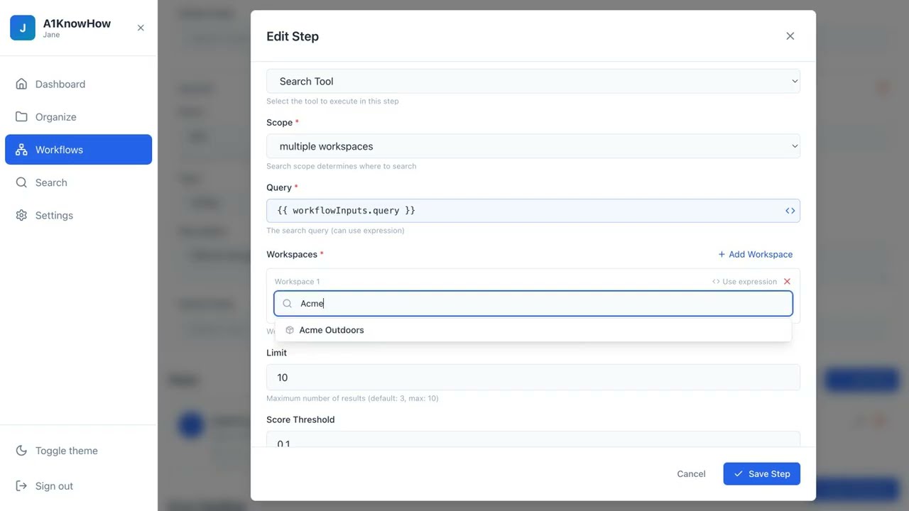 Workflows in A1KnowHow — multi-step automation you can trigger on demand