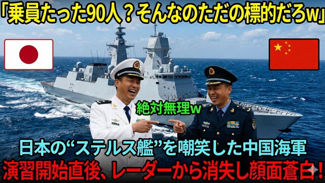 【海外の反応】「乗員たった90人？そんなのただの標的だろw」日本を嘲笑した中国海軍──しかし、海自の“ステルス艦”が演習を開始した瞬間、レーダーから完全に消失し顔面蒼白に…！