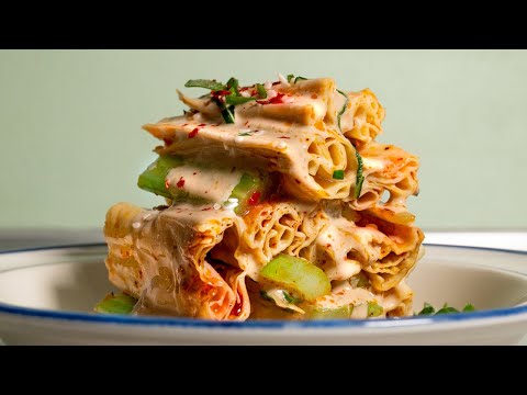 Tofu Rezept | Tofu-Stangen-Salat mit Sesamsauce [Getrocknete Sojabohnen Stängel, Yuba]