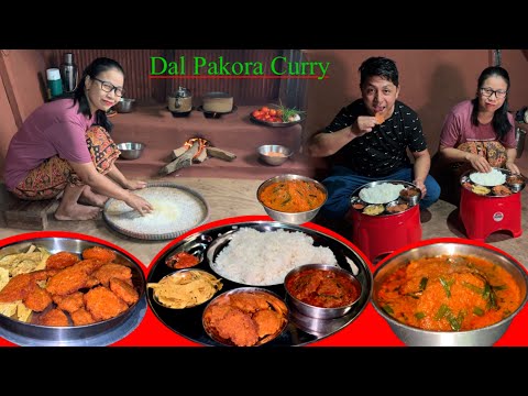 Nepali Dinner Recipe: Dal Pakora Curry with Rice Village Style Cooking and Eating || Village Life