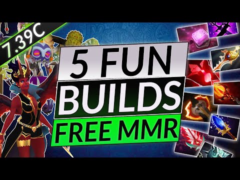 5 CRAZY FUN BUILDS - INSANE HERO & ITEM COMBOS For FREE MMR - Dota 2 7.39c Guide