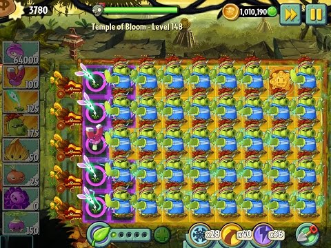 HACKED Plants vs Zombies 2 Temple of Bloom Level 148 - Boosted Cactus on a Golden Field