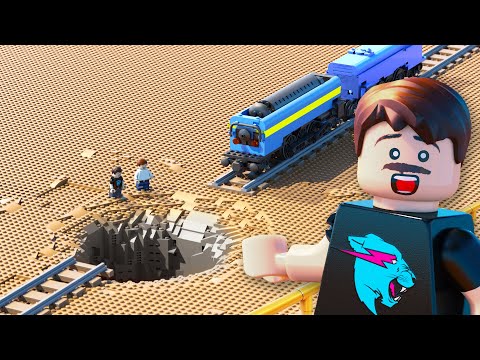 MrBeast Train Vs Giant Pit in Lego