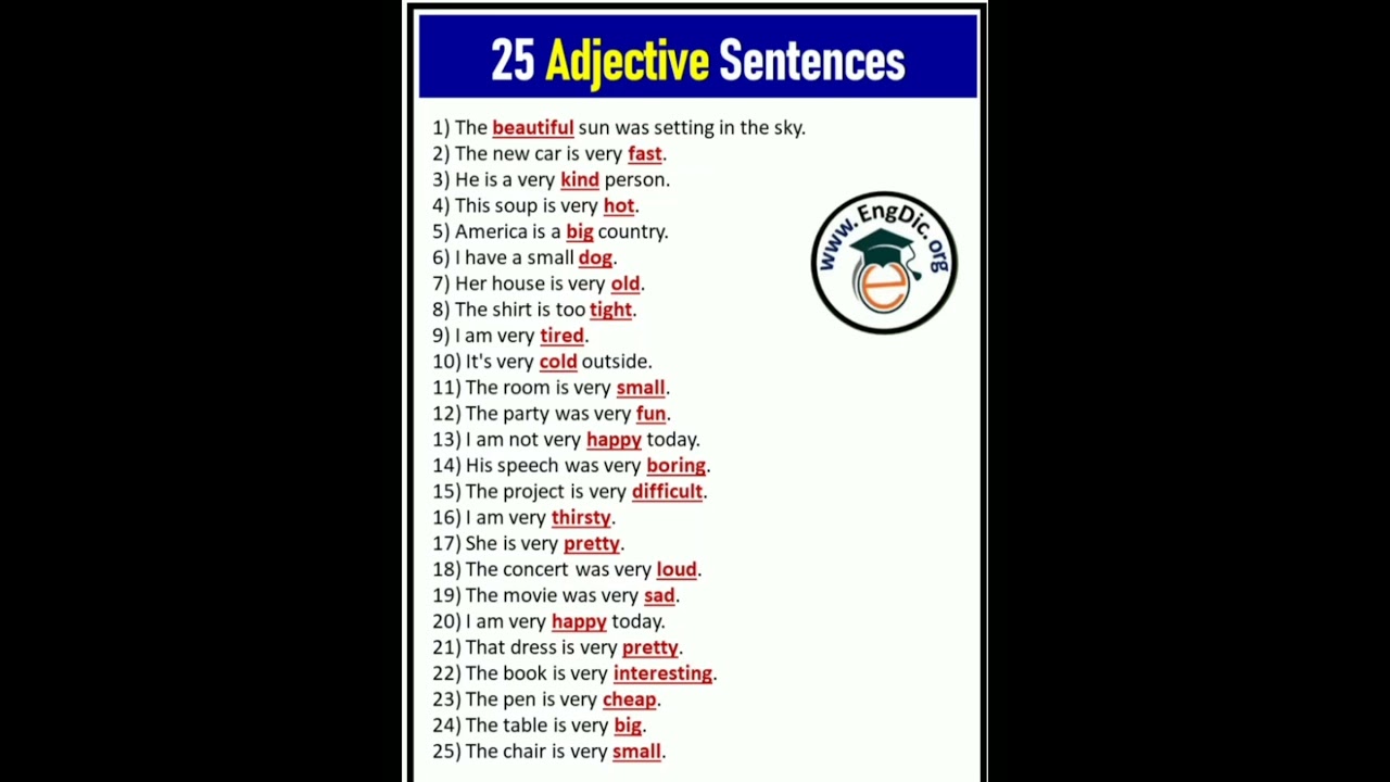 Adjective sentences in english #shorts #short video