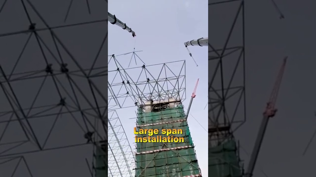 Space frame structure building roof installation