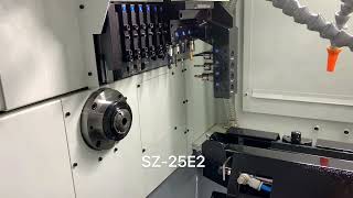 China Swiss-type lathe SZ-25E2 with single spindles youtube video