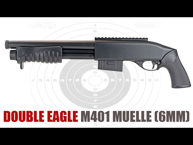 Vídeo relacionado con Escopeta de Airsoft de Muelle M401 con Hop up Ajustable, Marca Double Eagle, de ABS con Cargador de 18 Bolas de Capacidad, Potencia 330 fps o 1 Julio, compacta, 540 mm y 735 g, Calibre 6 mm