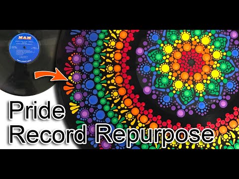Pride Mandala - How to repurpose a Record Album into beautiful Dot Mandala wall décor tutorial - 280