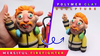 Clay Sclupture of merciful firefighter , the full figure sculpturing process by clay artisan crafts