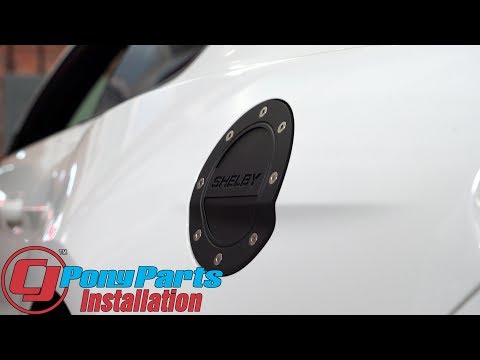 2015-2023 Mustang Drake Muscle Cars Fuel Door Comp Series Matte Black With Shelby Logo Installation