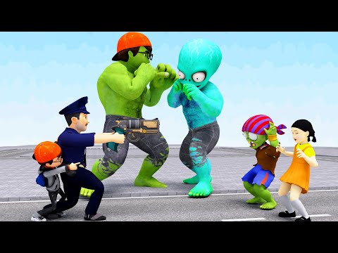 Nick and NickHulk Troll Zombie vs Doll Squid Game - Funny Miss T and Brave Police | Scary Teacher F