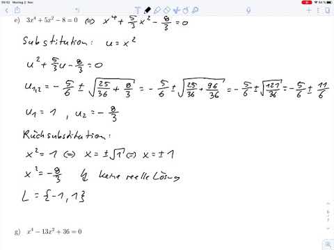 Übungsblatt3 – Biquadratische Gleichungen mit Substitution Aufg.4 e und g
