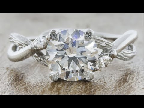 Nature Inspired Branch Texture White Gold Round Diamond Engagement Ring - Lorixa
