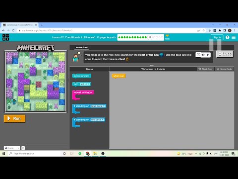 L17-12 |Code.org | Express-2021 | Lesson 17: Minecraft: Voyage Aquatic Introduction | level 12