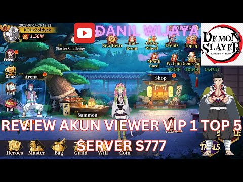 REVIEW AKUN VIEWER VIP 1 TOP 5 SERVER S777 - DEMON SLAYER BLADE OF HASHIRA 🔥