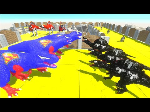 3x VENOM SPINO vs 3x SUPERMAN T-REX vs BATMAN GORO DEATH CLIMB - Animal Revolt Battle Simulator