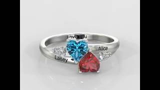 Two Heart Intertwined Sterling Silver Personalized Birthstone Ring -RI102402