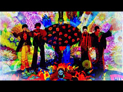 Yellow Submarine movie but with a rainbow overlay and other effects added