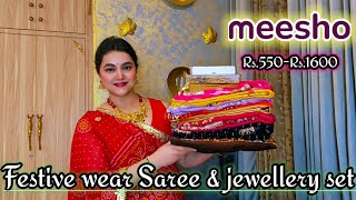 Meesho Affordable Beautiful Festive Saree & Jewellery set haul @PoojaRikichoyal 