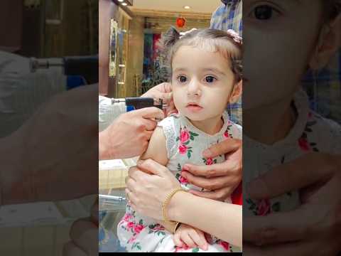 Cute baby girl getting ear piercing👂🥰she cry alot😢 #shorts #piercing
