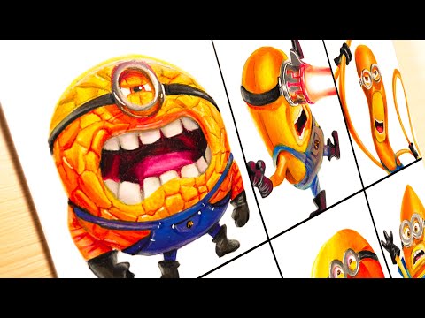 Drawing Despicable Me 4: Mega Minions (Jerry, Dave, Tim, Gus, Mel)