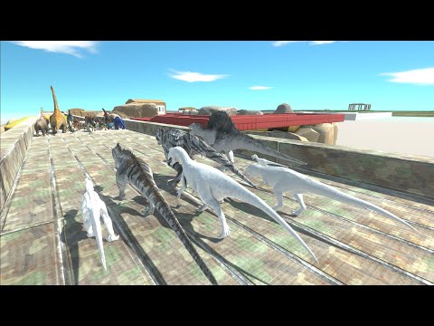 Units trying to escape from Albino Carnivore Dinosaurs - Animal Revolt Battle Simulator