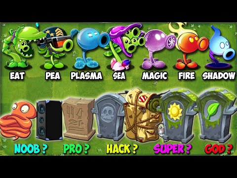 All Pea Plants Vs Team Gravestones NOOB - PRO - HACKER - GOD Battlez - PvZ 2 Plants vs Plants