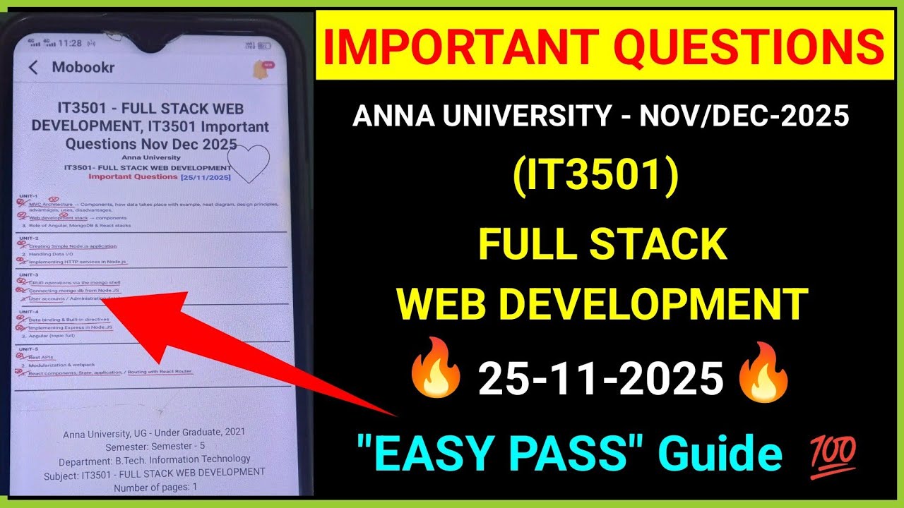 IT3501 Full stack web development | important questions latest | easy pass tips |anna university