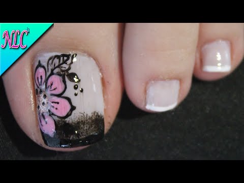 DISEÑO DE UÑAS PARA PIES FLOR Y FRANCÉS BLANCO Y NEGRO ¡Fácil de hacer! – FLOWERS NAIL ART – NLC