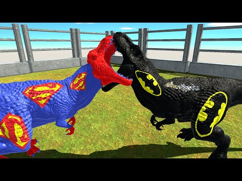 SUPERMAN T-REX vs BATMAN T-REX - Animal Revolt Battle Simulator
