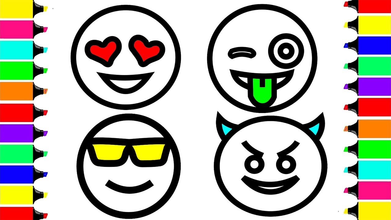 Smiley Face Coloring Pages for Kids | Emoji Coloring Book | Learn Colors for Children