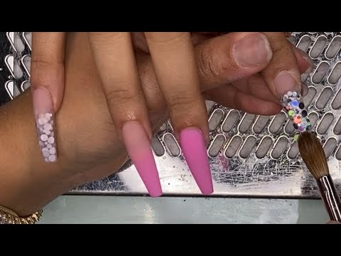 Acrylic Nails Fullset Tutorial | Acrylic Ombré Nails | Long Coffin Nails