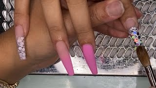 Acrylic Nails Fullset Tutorial | Acrylic Ombré Nails | Long Coffin Nails
