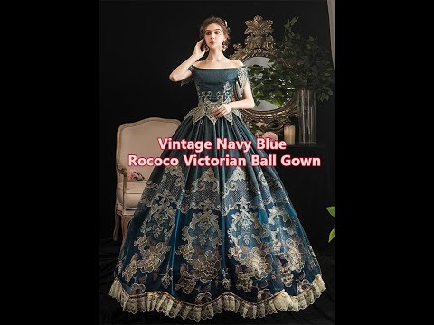 Navy Blue Velvet Rococo Victorian Ball Gown Short...